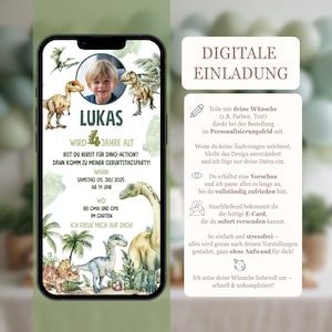 Einladung Kindergeburtstag digital Dinosaurier E-Card Dinos Foto personalisierbar | E-Card WhatsApp Junge, Geburtstagseinladung, Handy
