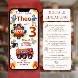 Invito digitale compleanno bambini, e-card personalizzata, WhatsApp, invito, Sam il pompiere, invito compleanno cellulare, modello,