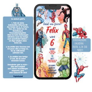 Convite digital aniversário infantil, cartão eletrônico personalizável, WhatsApp, convite, menino, super heróis, convite aniversário celular, modelo,