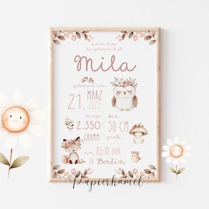 GEBURTSTAFEL, Geburtsanzeige, Geburtsdaten, Regenbogen Baby, Mädchen, Bunt, personalisiert, Regenbogen, Poster, Geschenk zur Geburt
