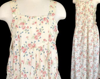 Camicia da notte vintage anni '30 con stampa floreale, camicia da notte in raso rosa a balze, Cottage Core, taglia M Medium