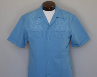 Y2k Iolani Hawaii Executive Shirt, Hawaiian Polyester Button Front, Slate Blue Camp Shirt, Size Medium to Large