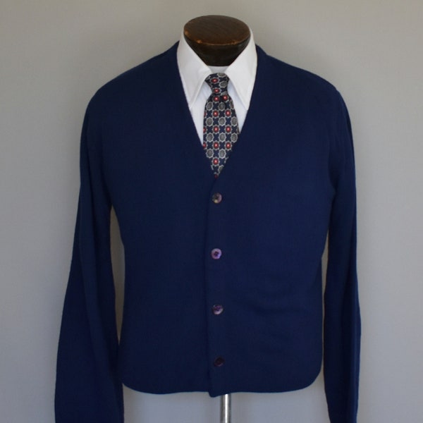 Vintage 70s JCPenney Grandpa Cardigan, 1970s Navy Blue Cardigan Sweater, Golf Sweater, Size Medium