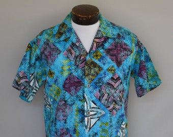 VTG HIBIA BARK CLOTH HAWAIIAN MADE ALOHA SHIRT TIKI ROCKABILLY SMALL