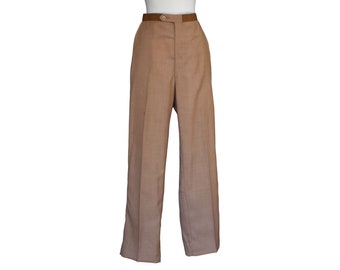 Vintage 70s Caramel Brown Polyester Pants, 1970s Mod High Waist Slacks, Waist 30 Inches, Inseam 28 Inches