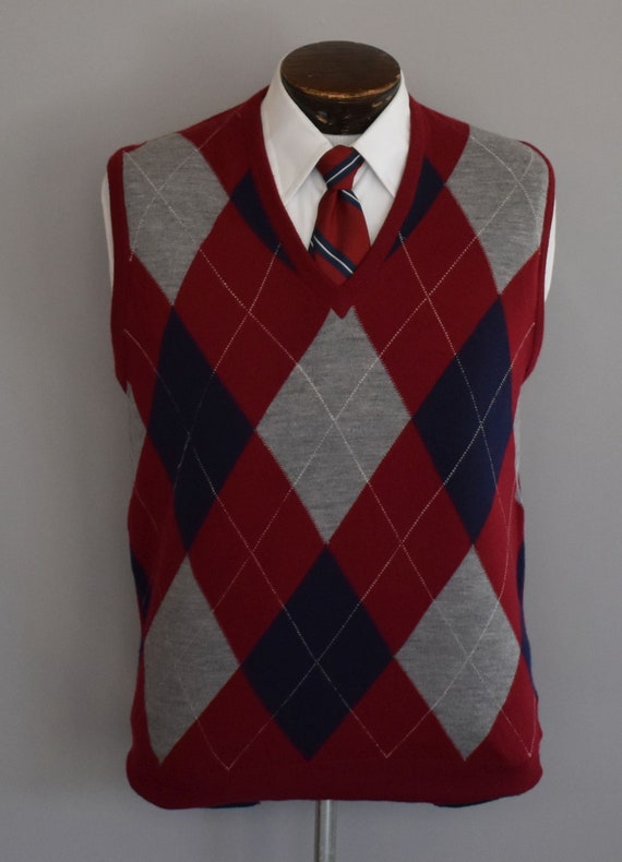 Vintage 60s Argyle Sweater Vest, 1960s Mens Merino