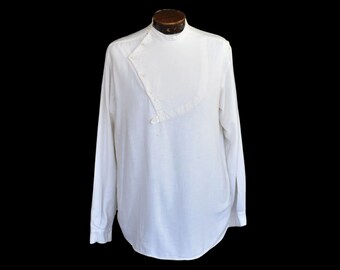 Vintage 70s Cotton Pullover Shirt, 1970s Shoulder Button Flap Popover Long Sleeve Shirt, Boho Bohemian, Size Large