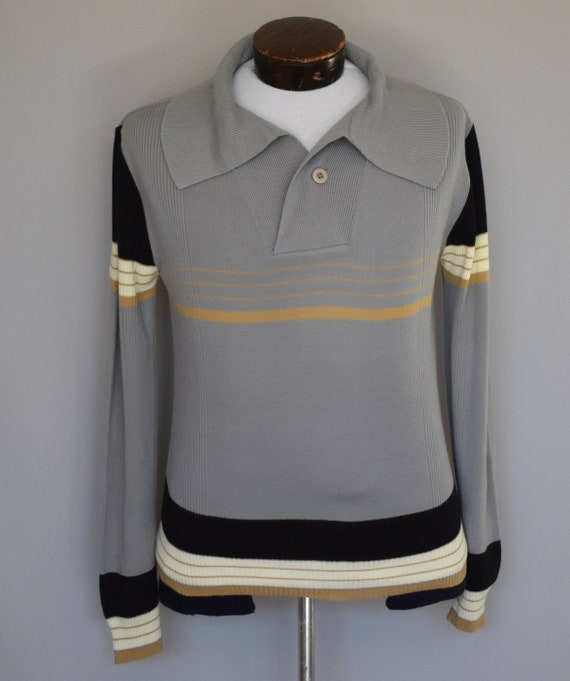 70s Johnny Collar Sweater Mens Pullover 