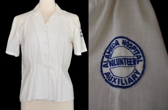 Vintage 40s Womens Work Shirt, 1940s Hospital Volu