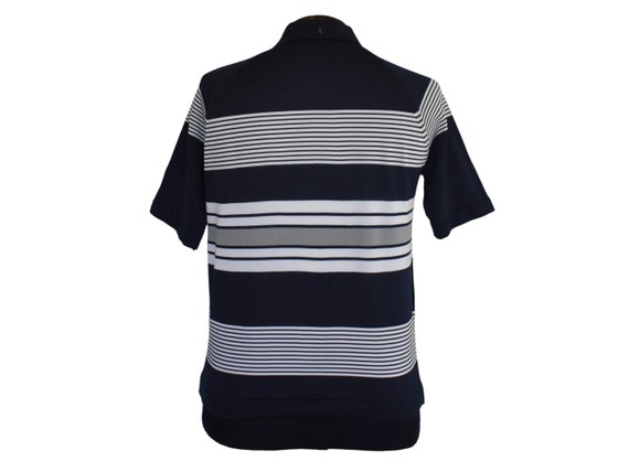Vintage 70s Striped Polo Shirt, 1970s Navy Blue &… - image 4