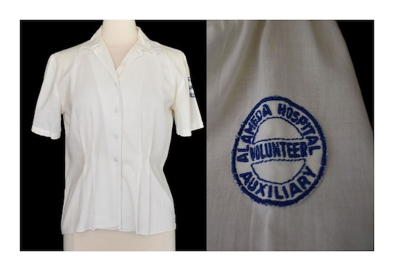 Vintage 40s Womens Work Shirt, 1940s Hospital Vol… - image 1