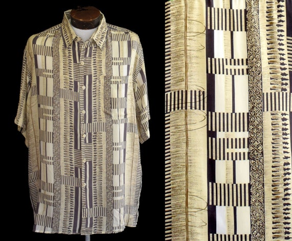 Mens Silk Shirt, Vintage 90s Robert Stock Button F