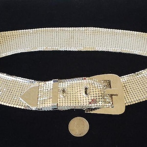 Vintage Silver Metal Mesh Adjustable Belt Sz Small, G Design & Rectangular Links Mesh Silver Vintage Belts for sale | eBay main image 4