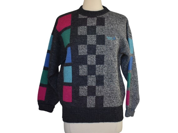 Vintage 90s Geometric Print Sweater, 1990s Abstra… - image 1