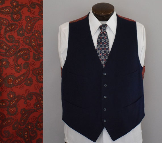 Vintage 60s Navy Blue and Paisley Vest, 20s Style… - image 1