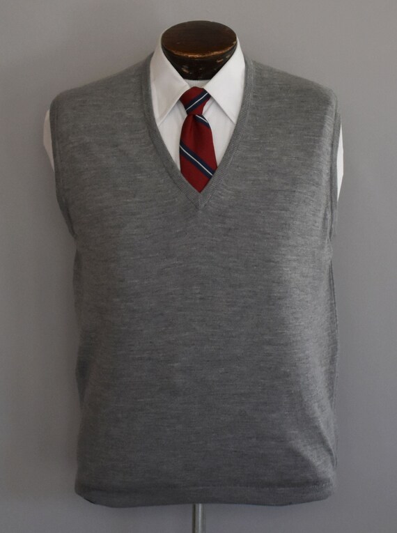Vintage 60s Gray Sweater Vest, 1960s Mens Merino W