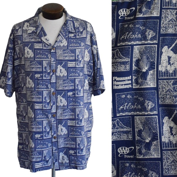 Pleasant Hawaiian Holidays Shirt, Hilo Hattie Button Front, Novelty Print, Size XXL 2XL 2X