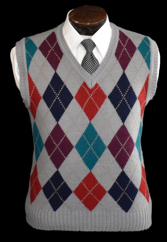 Mens Sweater Vest, Vintage 70s Argyle Vest, 1970s