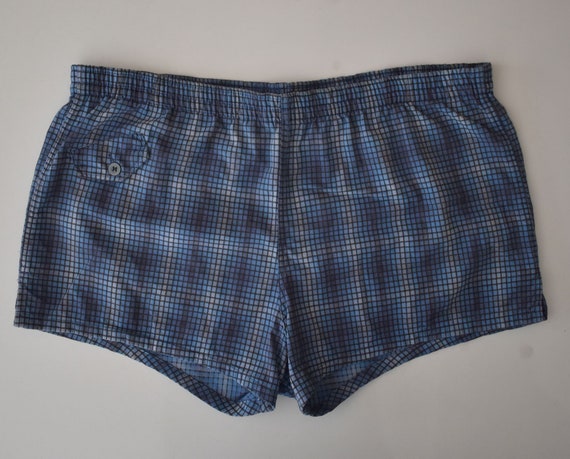 Plaid Mens Shorts, Vintage 70s Men's Medium Weight