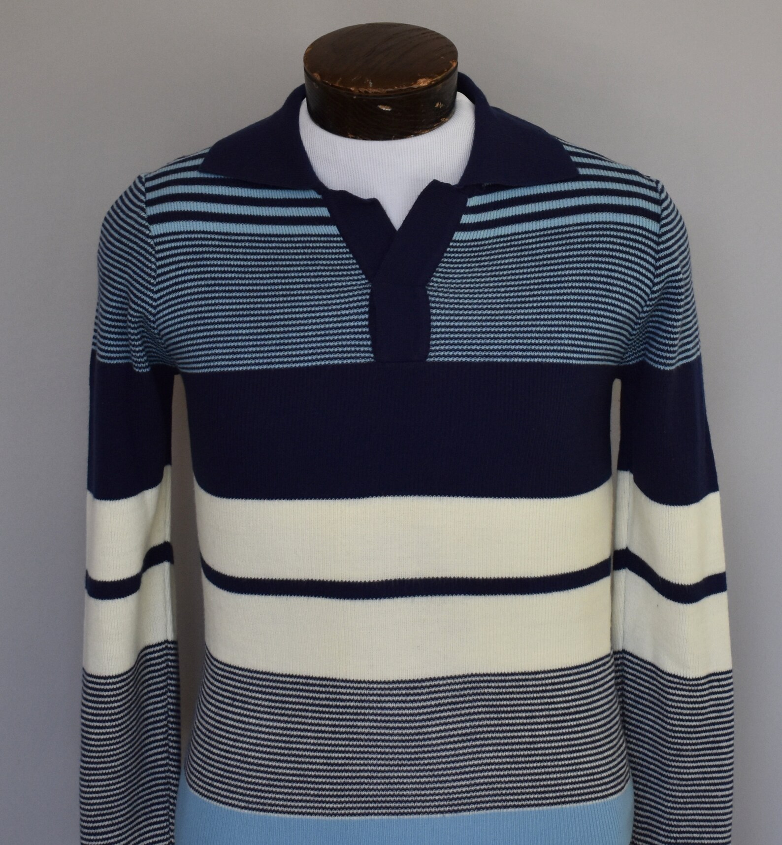 Long Sleeve Striped Shirt 70s Johnny Collar V-Neck Sweater | Etsy
