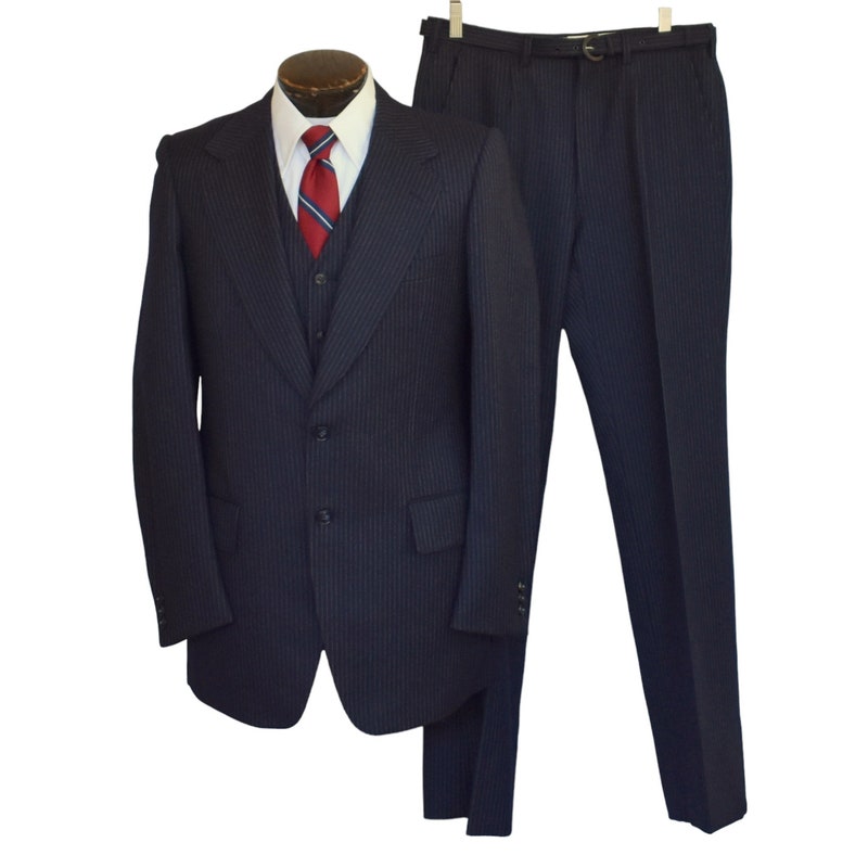 1970s Mens Three Piece Suit in Brown Pinstripe
