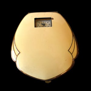 Vintage 40s Art Deco Enameled Watch Compact with Powder and Lipstick - Illinois Watch Case Co