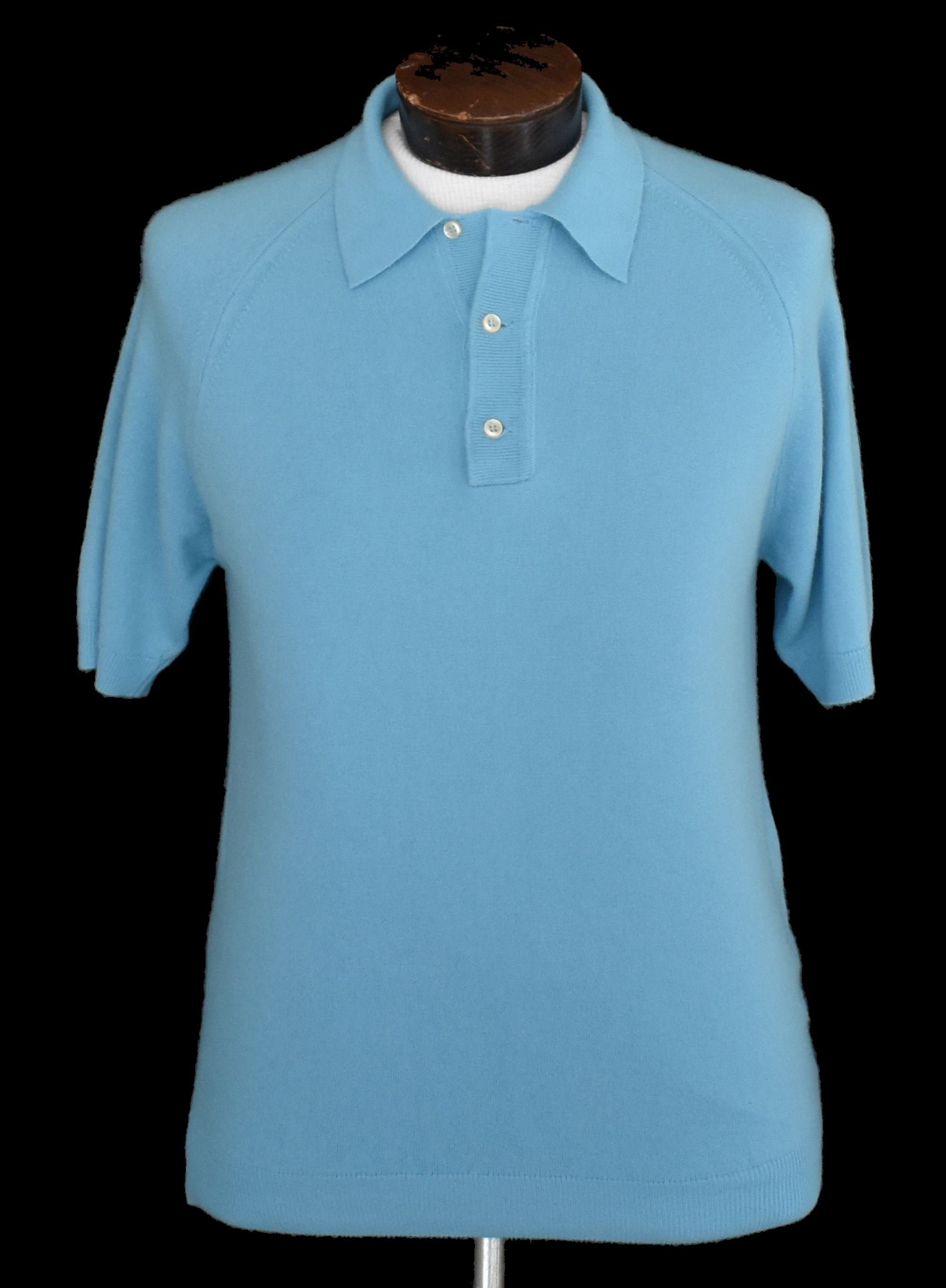 Polo Shirt 60s Blue Button Up 1960s Mod 