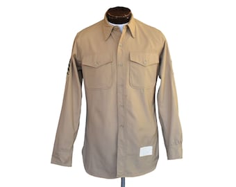 WWII Khaki Worsted Wool Shirt, kh-m1 type 2 cl 1 Military Shirt, Button Front Dress Uniform Shirt, Vintage 1940s, Size Medium