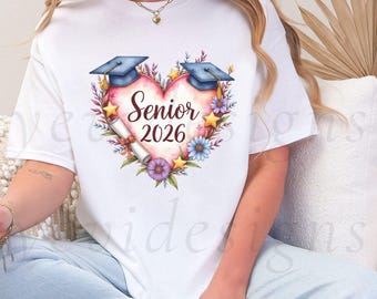 Diseño floral para graduación de la promoción de 2026 (PNG), diseño para sublimación (descarga instantánea).