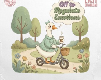 Diseño digital de ganso para regular las emociones, ganso caprichoso PNG para el autocuidado de la salud mental, diseños divertidos para camisetas.