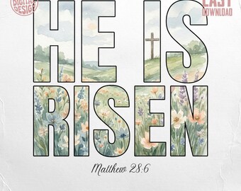 Él ha resucitado PNG, diseño de sublimación de Pascua cristiana, gráfico para camiseta con temática religiosa, descarga digital PNG de primavera religiosa