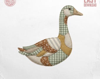 Ganso de patchwork PNG, descarga digital, arte de animales de granja, imágenes prediseñadas florales rústicas de cuadros vichy, fondo transparente, imágenes prediseñadas para scrapbooking