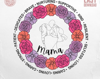 Diseño digital PNG para el Día de la Madre, Corona floral PNG que empodera la maternidad para regalo de mamá primeriza, Diseño para el Día de la Madre