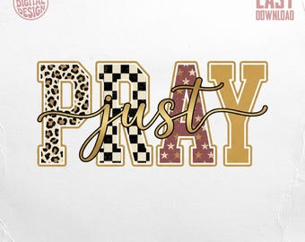 Solo ora PNG digital, diseño cristiano de sublimación para ropa y regalos de fe, arte gráfico moderno de leopardo, tablero de ajedrez y estrella estilo boho.