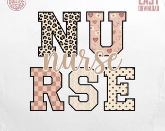 Archivo PNG digital con estampado de leopardo para enfermeras, diseño bohemio para sublimación de enfermería, regalo de agradecimiento por graduación para enfermeras registradas y auxiliares de enfermería, arte sanitario.