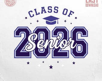 Diseño digital PNG para estudiantes de último año de la promoción de 2026: gráfico de birrete de graduación, regalo para graduados de secundaria y universidad.