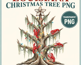 Árbol de Navidad de Luisiana PNG, Navidad de cangrejo PNG, Diseño de sublimación para las fiestas cajún, Descarga digital de Navidad sureña