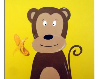 Jungle Animal Monkey Art, Monkey Painting, Monkey Canvas, Nursery Art, Jungle Decor
