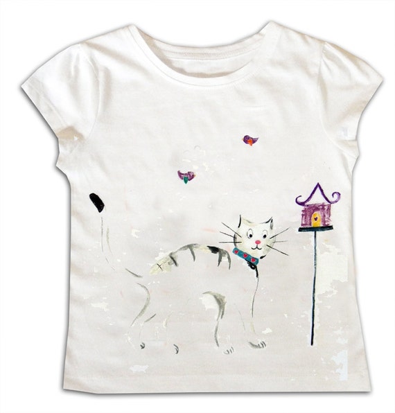 Girls White Cat T Shirt and Skirt Girls Clothing Gift for Cat lover Cat Gift