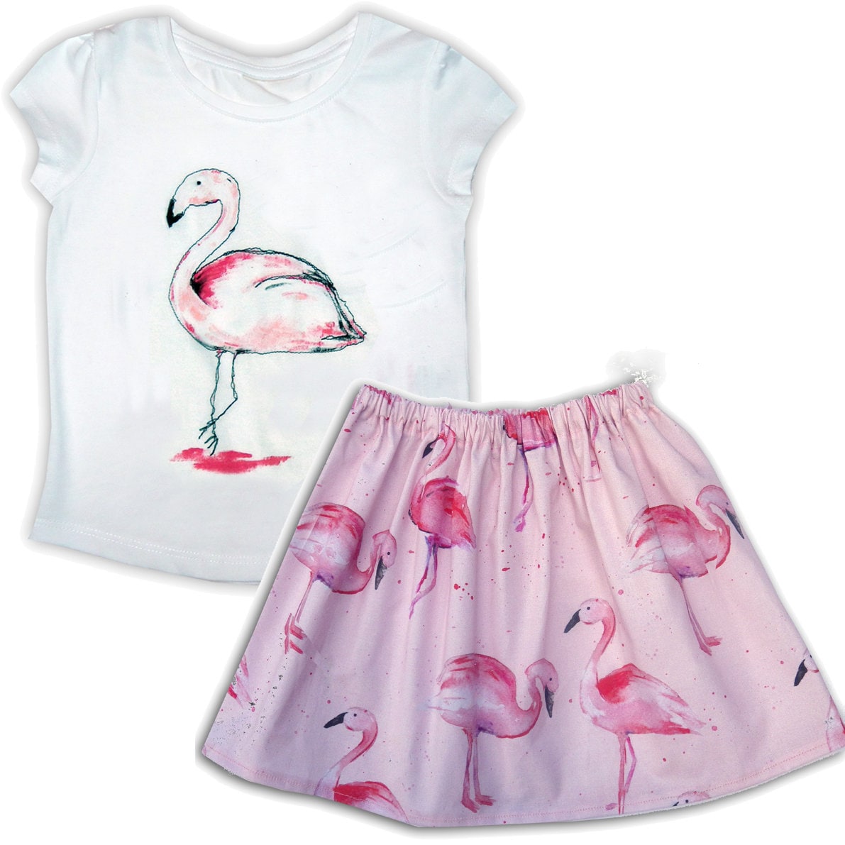 Girl s Flamingo Skirt and T shirt Outfit Kids Clothing Baby