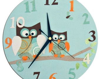 Kids Owl Clock, Nursery Decor, Personalised Clock, Owl Decor, Gift for Owl Lover