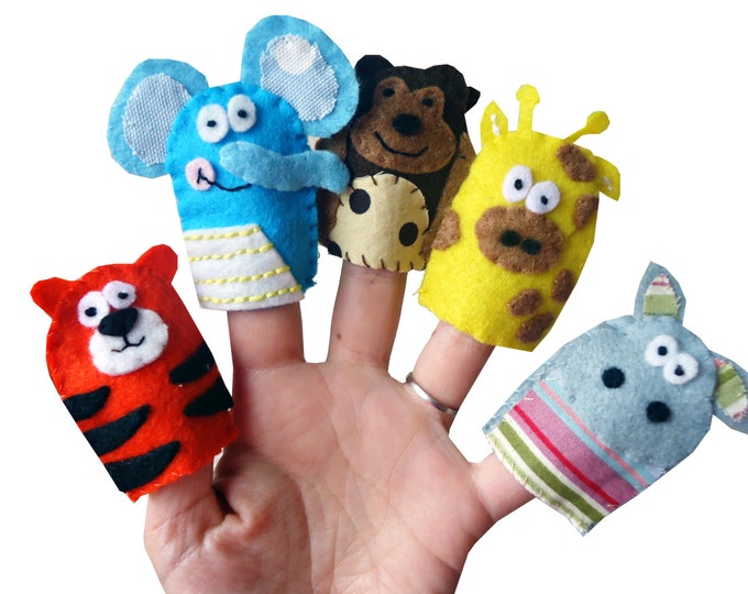 Jungle Animal Finger Puppets, Kids Stocking Filler, Party Favors, Traditional Toys