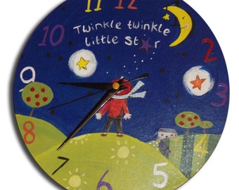 Twinkle Twinkle Little Star Clock,  Nursery Decor, Boys Room Decor, Gift for Boys, Wall Clock