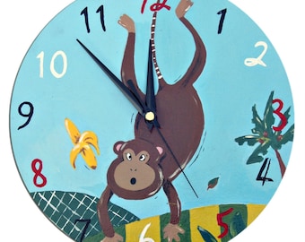 Monkey Clock, Kids Clock, Wooden Clock, Wall Clock, Jungle Decor, Safari Decor, Gift for Kids