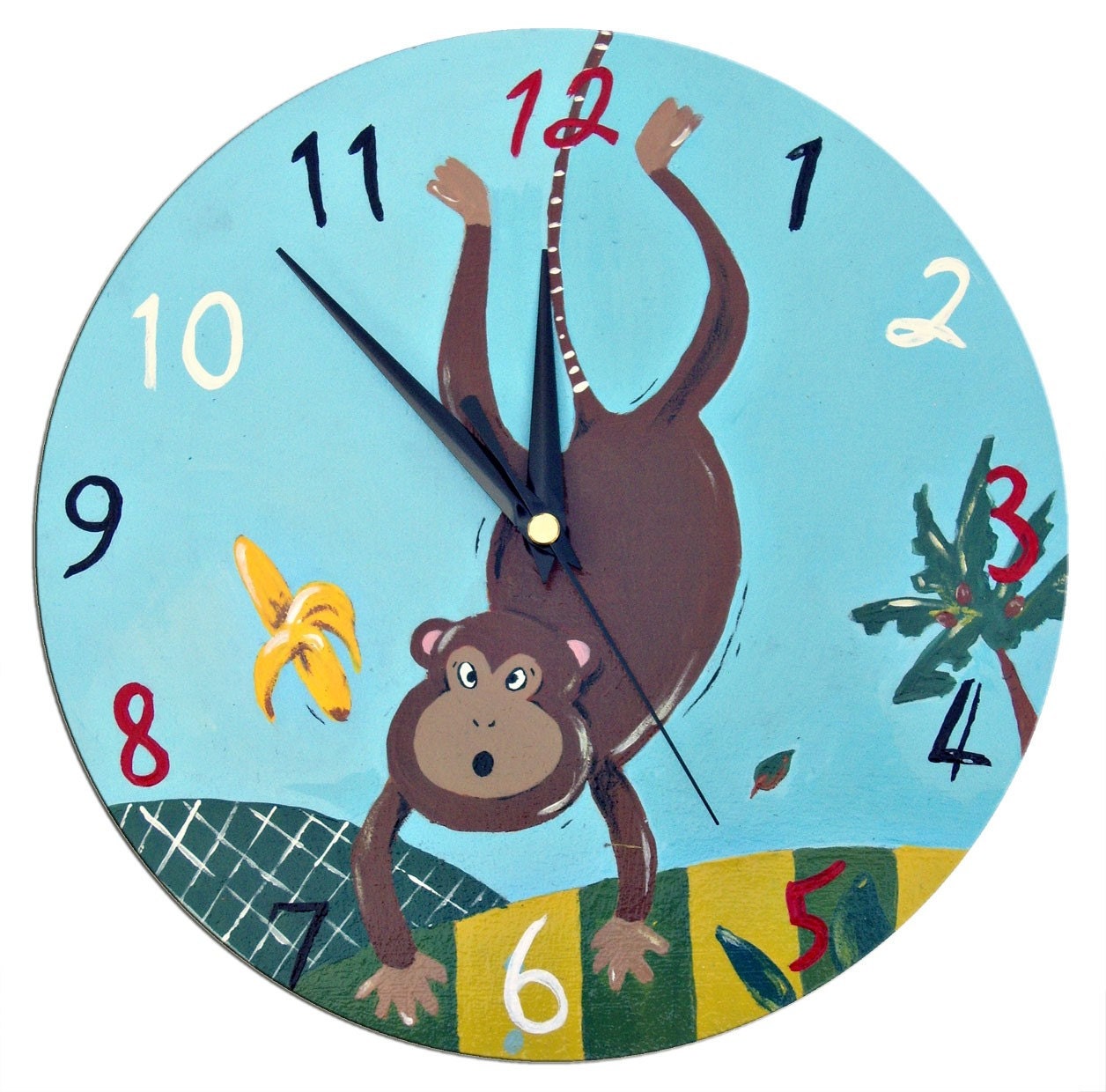 Monkey Clock Kids Clock Wooden Clock Wall Clock Jungle Etsy