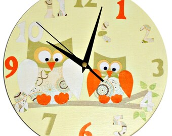 Personalised Owl Clock, Nursery Clock - Blue, Pink, Yellow, Nursery Decor, Wall Clock, Gift for Girls