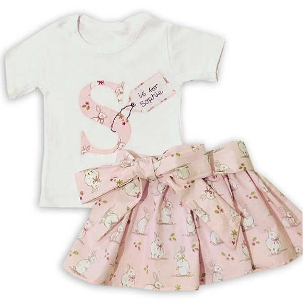 Girl's Personalised Rabbit Skirt and T-Shirt Outfit, Easter Clothing, Easter Outfit, Baby Girls Clothing