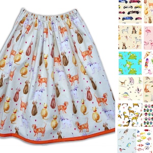 Saia feminina, escolha seu tecido, carros, bolo, sapo, dinossauros, flamingo, gato, peixe, girafa, presente para ela