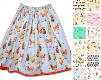 Women's skirt, Choose your Fabric, Cars, Cake, Frog, Dinosaurs, Flamingo, Cat, Fish, Giraffe, Gift for Her