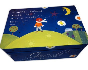 Personalised Twinkle Twinkle Little Star Wooden Keepsake Box, Baby Memory Box, Boys Keepsake Box, Personalised gift, Gift for Boys